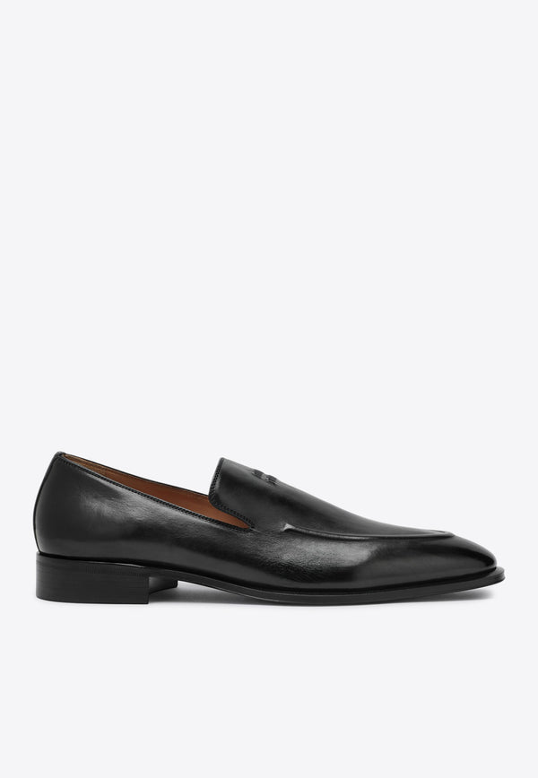 Miu Miu Embossed Logo Leather Loafers Black 5D545EA020537/R_MIU-F0002