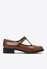 Miu Miu T-strap Leather Brogue Shoes Brown 5E303E035055/P_MIU-F0B24