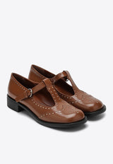 Miu Miu T-strap Leather Brogue Shoes Brown 5E303E035055/P_MIU-F0B24