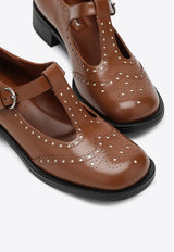 Miu Miu T-strap Leather Brogue Shoes Brown 5E303E035055/P_MIU-F0B24