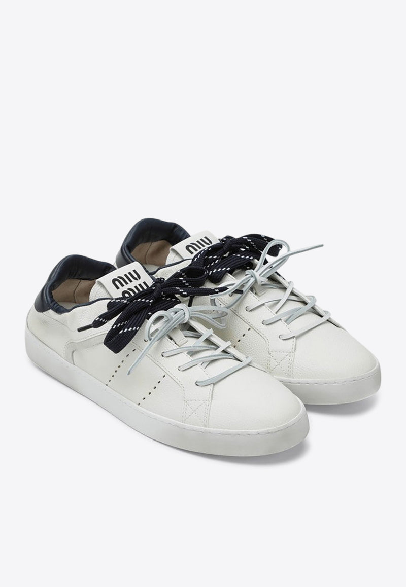 Miu Miu Leather Low-Top Sneakers with Logo 5E532E0052KJ/R_MIU-F0BJO