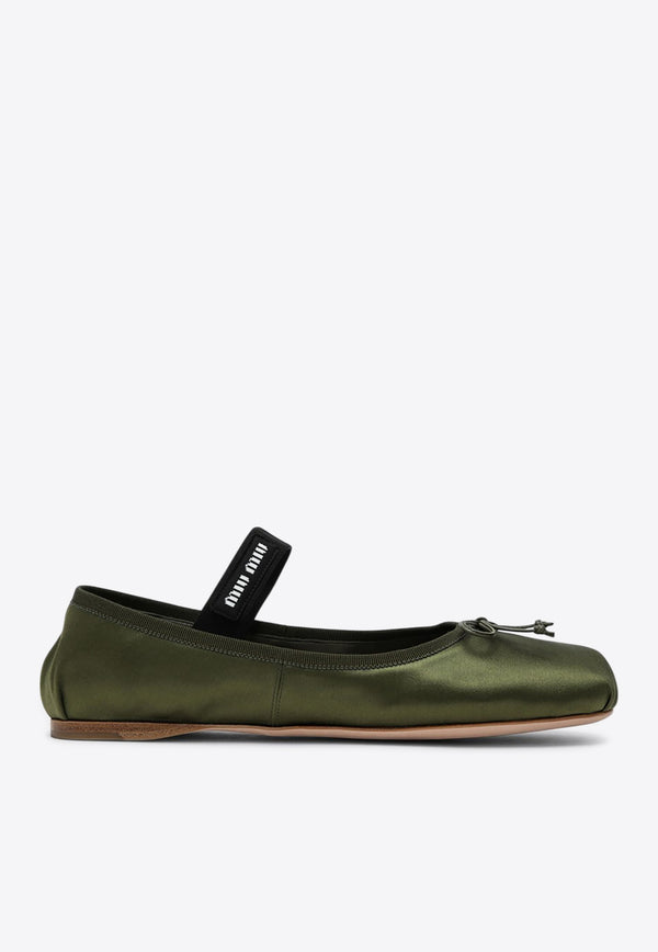 Miu Miu Bow Embellished Satin Ballet Flats Green 5F794DDX05QU6/Q_MIU-F0393