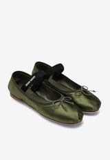 Miu Miu Bow Embellished Satin Ballet Flats Green 5F794DDX05QU6/Q_MIU-F0393