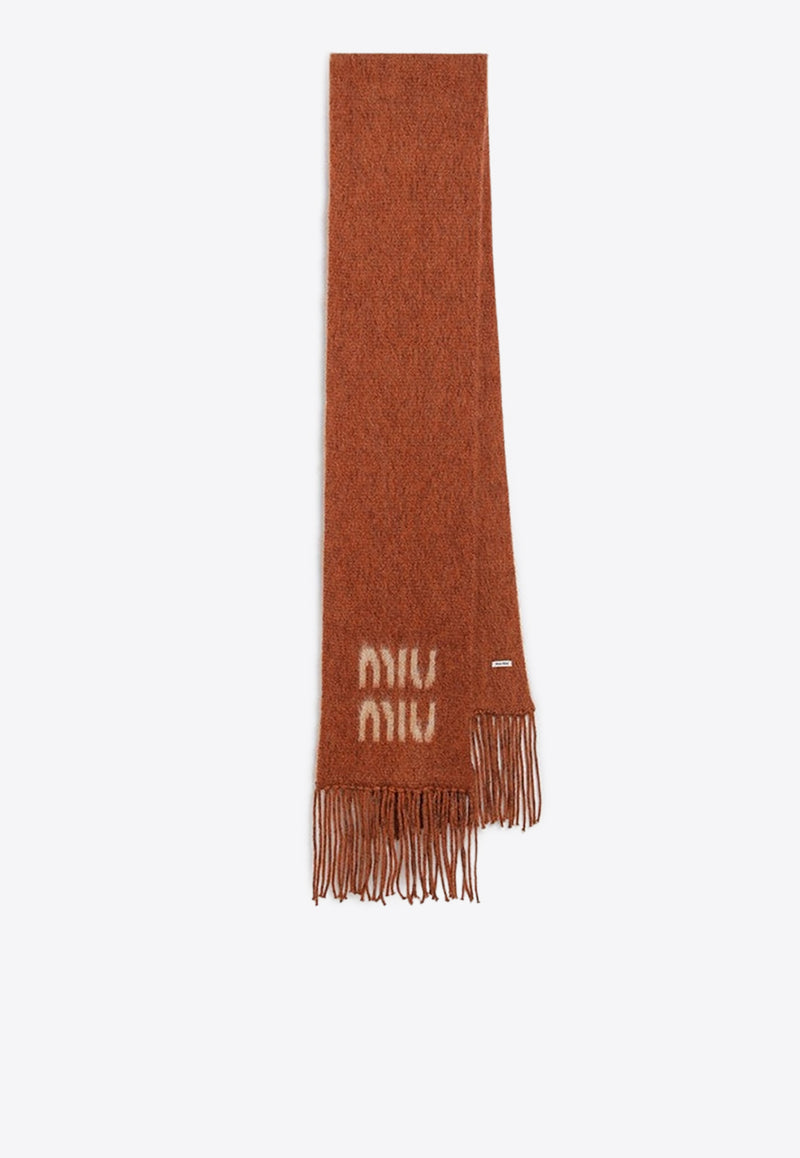 Miu Miu Mohair-Blend Logo Intarsia Scarf Brown 5FS0622CQD/R_MIU-F0033