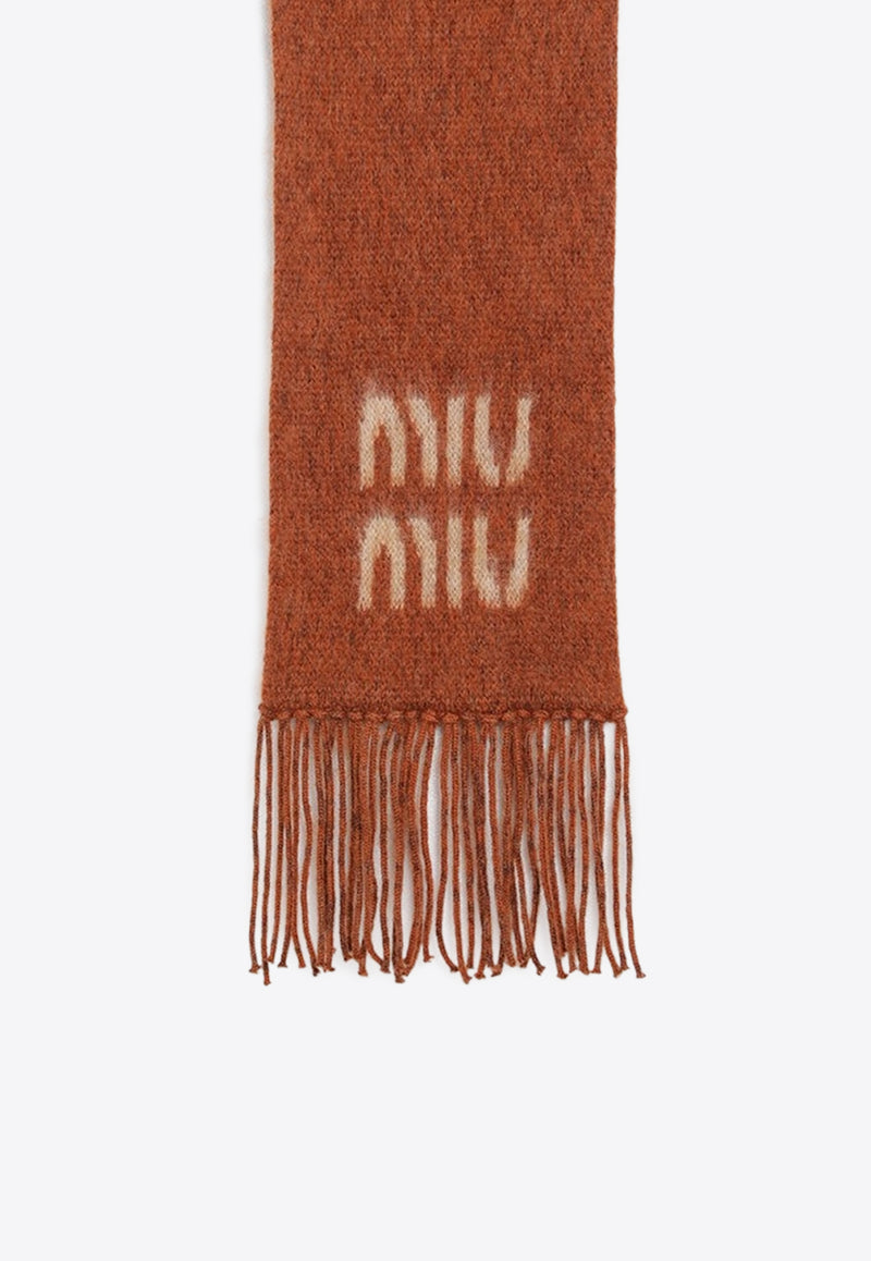 Miu Miu Mohair-Blend Logo Intarsia Scarf Brown 5FS0622CQD/R_MIU-F0033