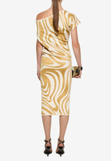 Pucci Draped Marmo Print Midi Dress Multicolor