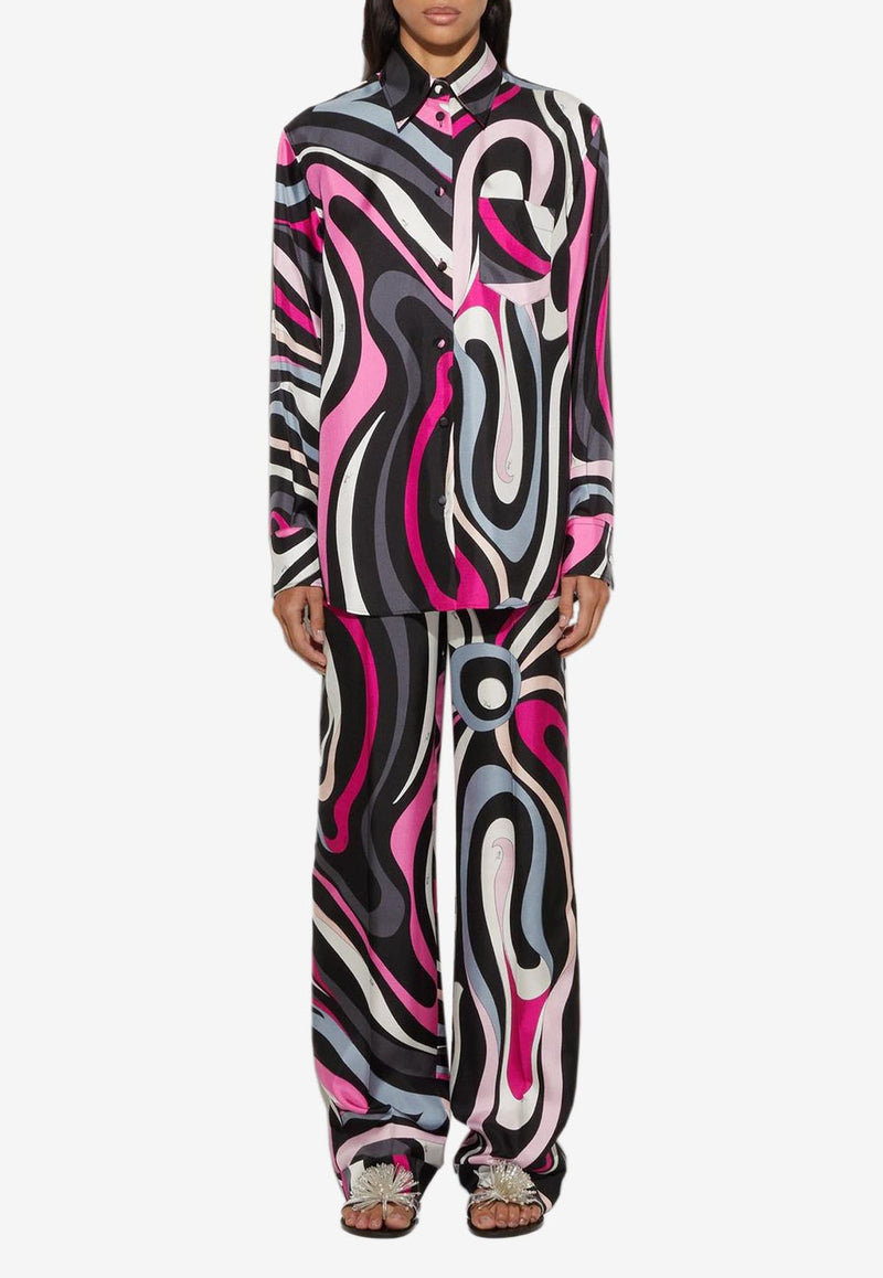 Pucci Marmo Print Wide-Leg Pants Multicolor