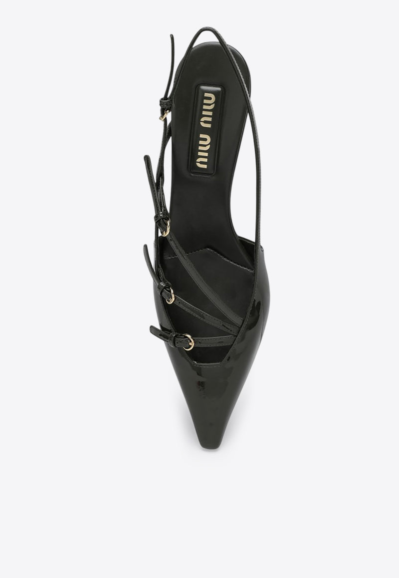 Miu Miu 55 Patent Leather Slingback Pumps Olive 5I013EM055069/Q_MIU-F0466