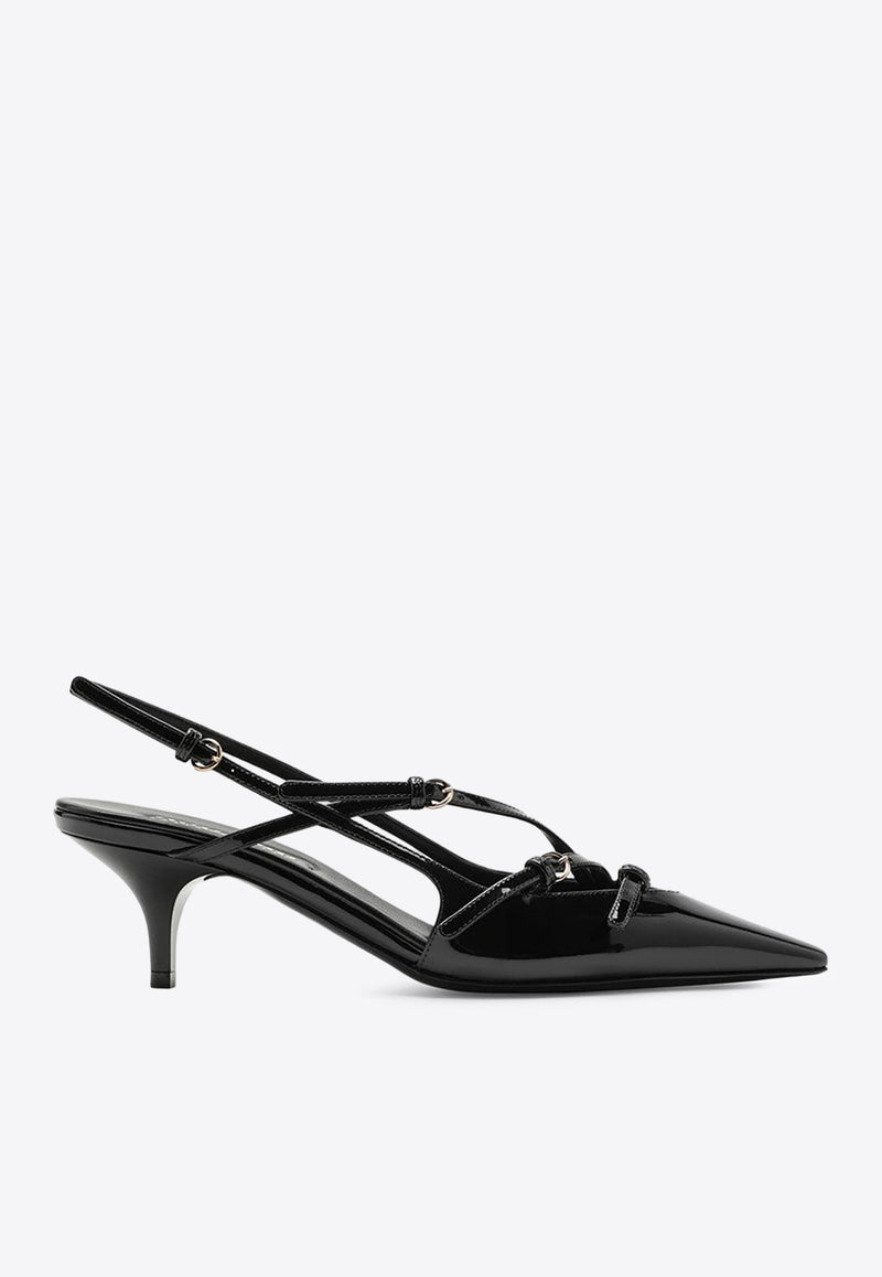 Miu Miu 55 Buckle Embellished Slingback Pumps Black 5I013EM055069/P_MIU-F0002