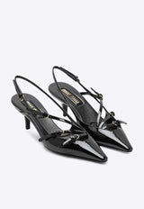 Miu Miu 55 Buckle Embellished Slingback Pumps Black 5I013EM055069/P_MIU-F0002