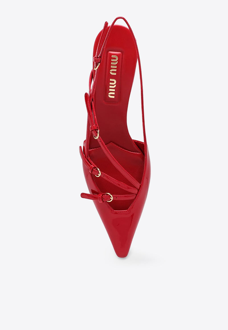 Miu Miu 55 Patent Leather Slingback Pumps Red 5I013EM055069/P_MIU-F0011