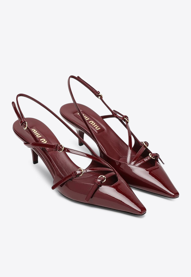 Miu Miu 55 Patent Leather Slingback Pumps Crimson 5I013EM055069/R_MIU-F0D27