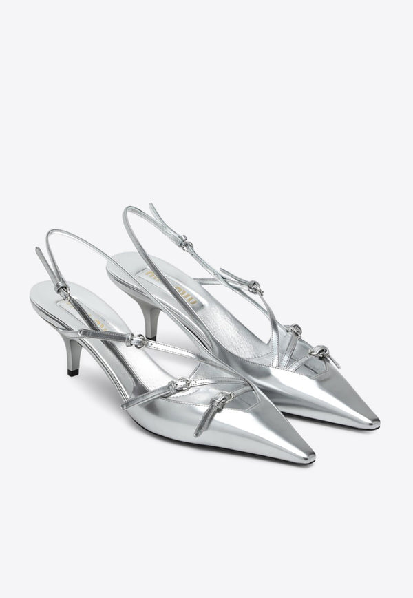 Miu Miu 55 Metallic Leather Slingback Pumps Silver 5I013EM055H4F/Q_MIU-F0118