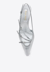 Miu Miu 55 Metallic Leather Slingback Pumps Silver 5I013EM055H4F/Q_MIU-F0118