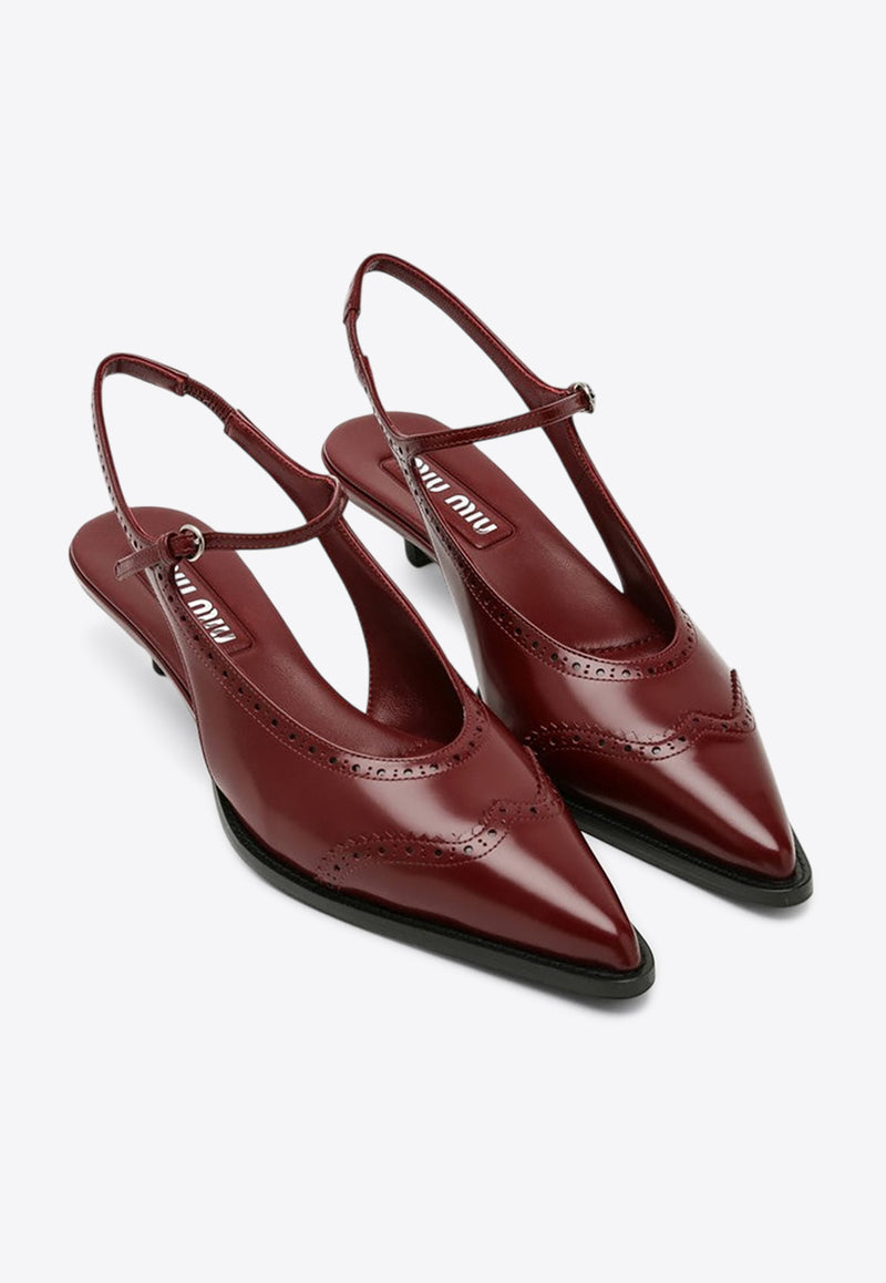 Miu Miu 35 Brogue Slingback Pumps in Brushed Leather Bordeaux 5I308E035055/P_MIU-F0Y03