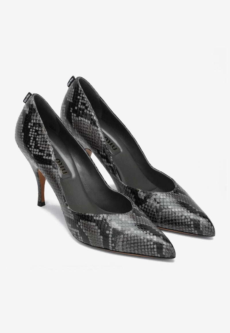 Miu Miu Ardesia 85 Python Print Leather Pumps Gray 5I546EA0853B3K/R_MIU-F0480