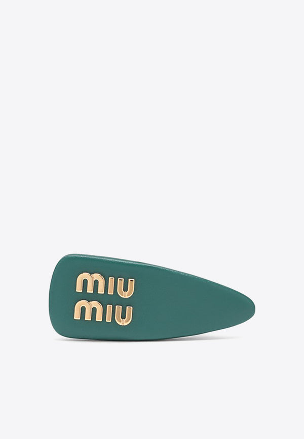 Miu Miu Leather Hair Clip with Logo Blue 5IF092038/N_MIU-F0K41