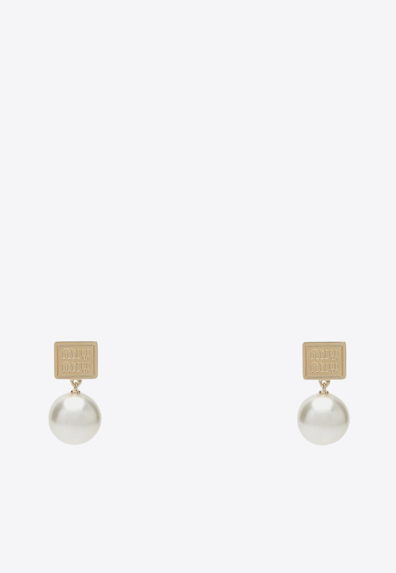 Miu Miu Logo Engraved Pearl Earrings Gold 5IO1322F89/P_MIU-F0SAJ