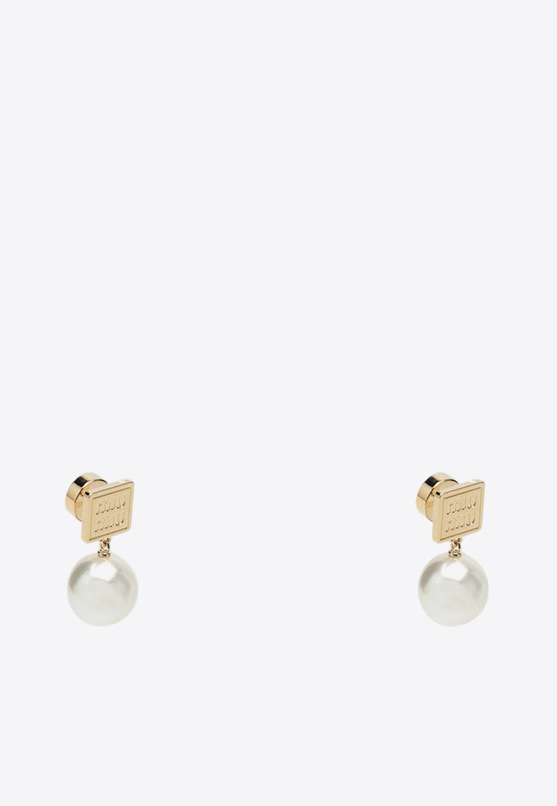 Miu Miu Logo Engraved Pearl Earrings Gold 5IO1322F89/P_MIU-F0SAJ