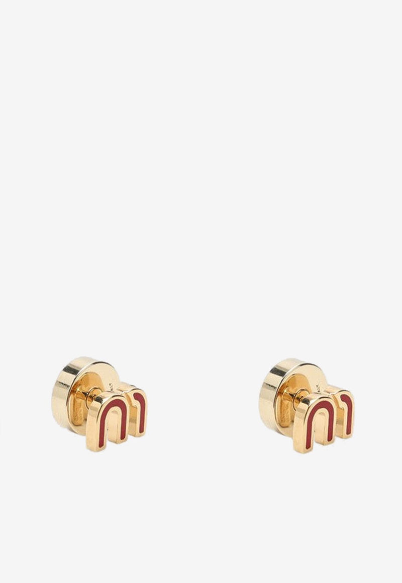 Miu Miu Enameled Logo Stud Earrings Red 5JO9112F6T/Q_MIU-F0011