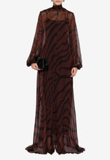 Raquel Diniz Parana Zebra Print Chiffon Maxi Kaftan Dress Bordeaux 5L03059 NSS0019 00598_004_BORDEAUX