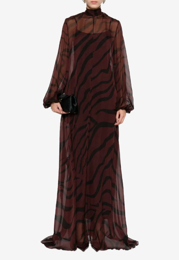 Raquel Diniz Parana Zebra Print Chiffon Maxi Kaftan Dress Bordeaux 5L03059 NSS0019 00598_004_BORDEAUX