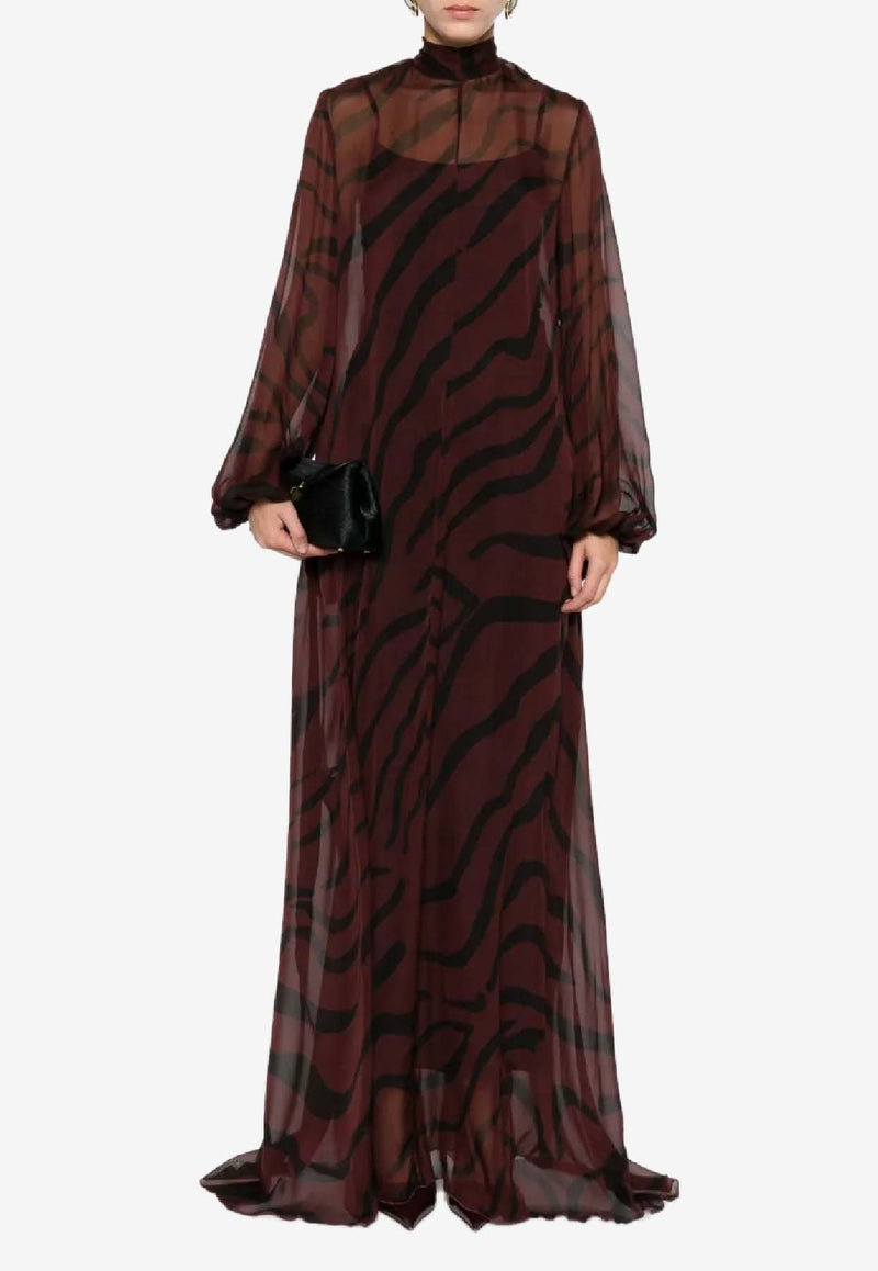 Raquel Diniz Parana Zebra Print Chiffon Maxi Kaftan Dress Bordeaux 5L03059 NSS0019 00598_004_BORDEAUX