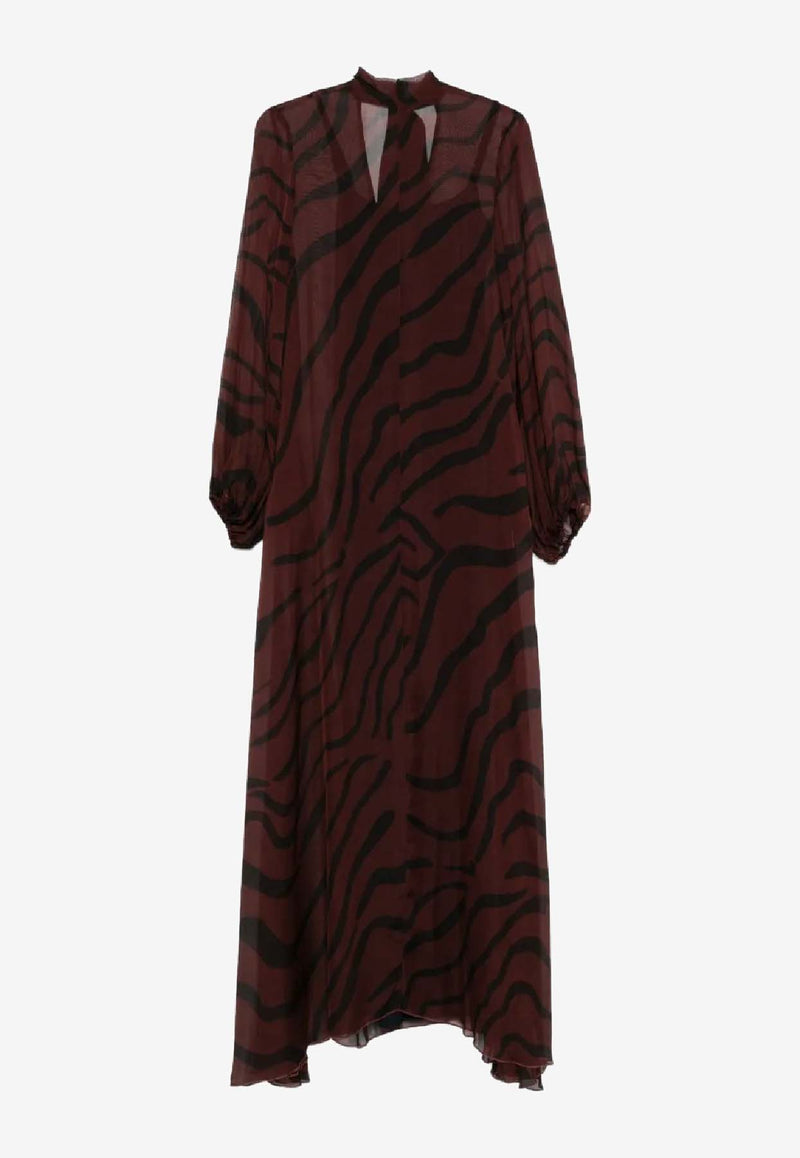 Raquel Diniz Parana Zebra Print Chiffon Maxi Kaftan Dress Bordeaux 5L03059 NSS0019 00598_004_BORDEAUX