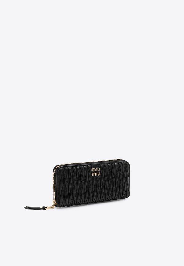 Miu Miu Logo Lettering Zip-Around Wallet in Quilted Leather Black 5ML5062FPP/P_MIU-F0002