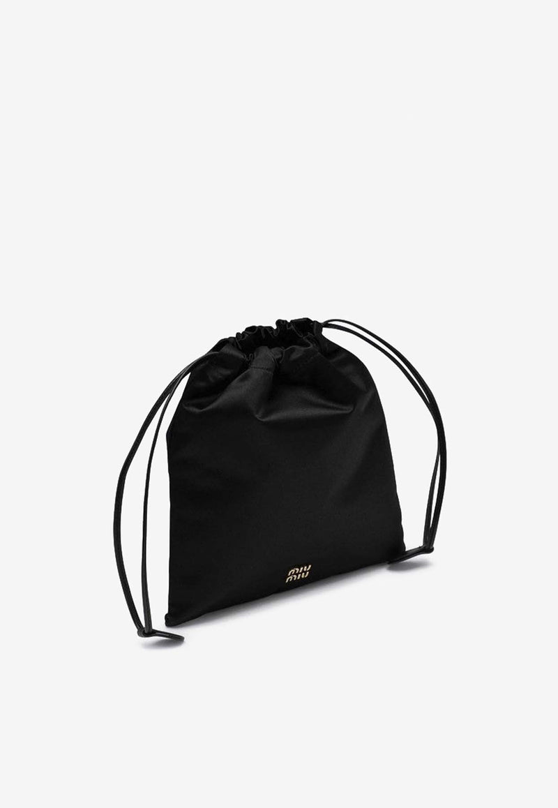 Miu Miu Duchesse Logo Drawstring Pouch Bag Black 5NG0102CTB/P_MIU-F0002