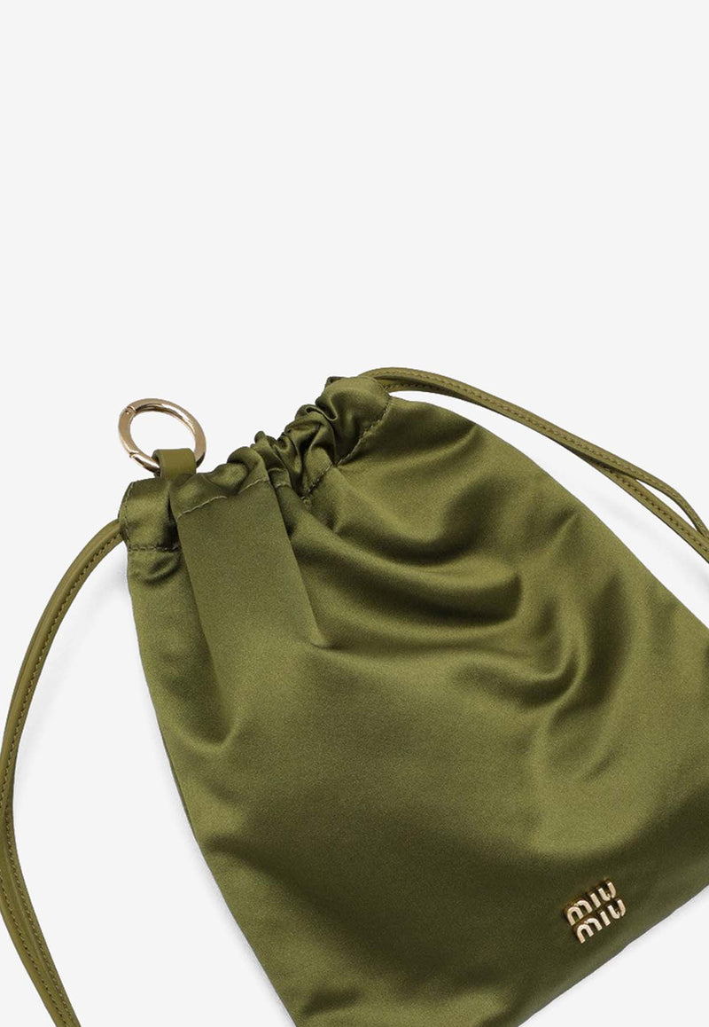 Miu Miu Duchesse Logo Drawstring Pouch Bag Green 5NG0102CTB/P_MIU-F077G