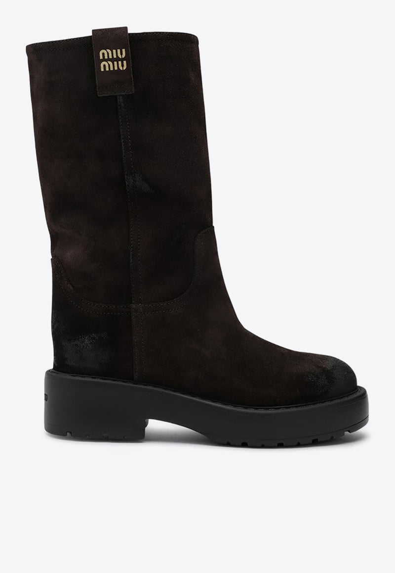 Miu Miu Mid-Calf Suede Boots Brown 5U270E0550B2/P_MIU-F0003