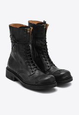 Miu Miu Lace-Up Mid-Calf Leather Boots Black 5U316EG0352KJ/P_MIU-F0002