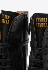 Miu Miu Lace-Up Mid-Calf Leather Boots Black 5U316EG0352KJ/P_MIU-F0002