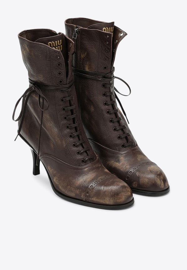 Miu Miu 75 Leather Lace-Up Boots Brown 5U323EA0752KJ/P_MIU-F0324