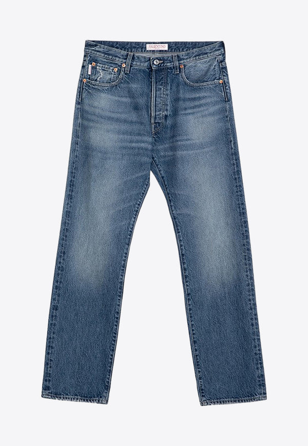 Valentino Straight-Leg Washed Jeans Blue 5V3DE03RAA6/P_VALE-558