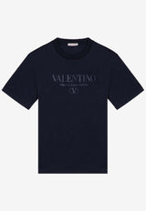 Valentino Logo Lettering Crewneck T-shirt Blue 5V3MG08YA8B/P_VALE-598