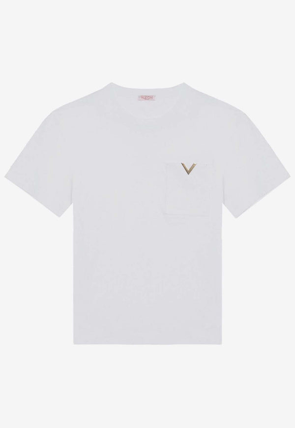 Valentino Metallic V Crewneck T-shirt White 5V3MG13AA8C/P_VALE-0BO