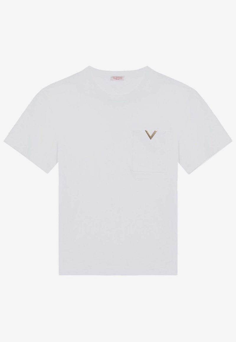 Valentino Metallic V Crewneck T-shirt White 5V3MG13AA8C/P_VALE-0BO