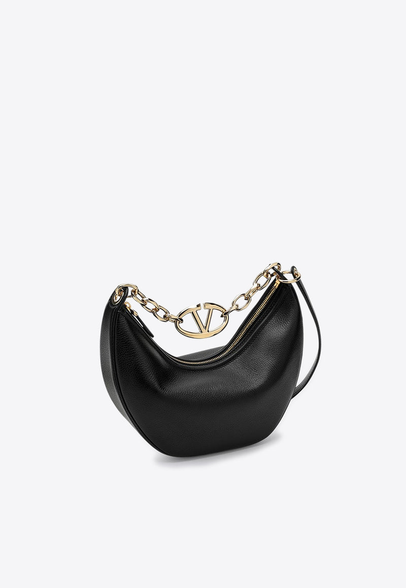 Valentino Small VLogo Moon Grained Leather Hobo Bag Black 5W0B0Q42JDK/P_VALE-0NO