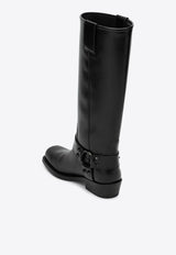 Valentino Rockstud Knee-High Leather Biker Boots Black 5W0S0KV3NIB/P_VALE-0NO