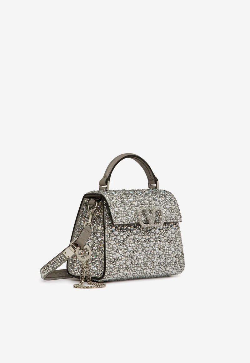 Valentino Mini VSLING Crystal Top Handle Bag Silver 5W2B0G97VFF 72A