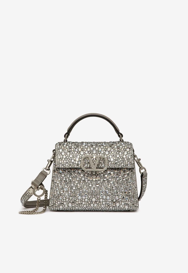 Valentino Mini VSLING Crystal Top Handle Bag Silver 5W2B0G97VFF 72A