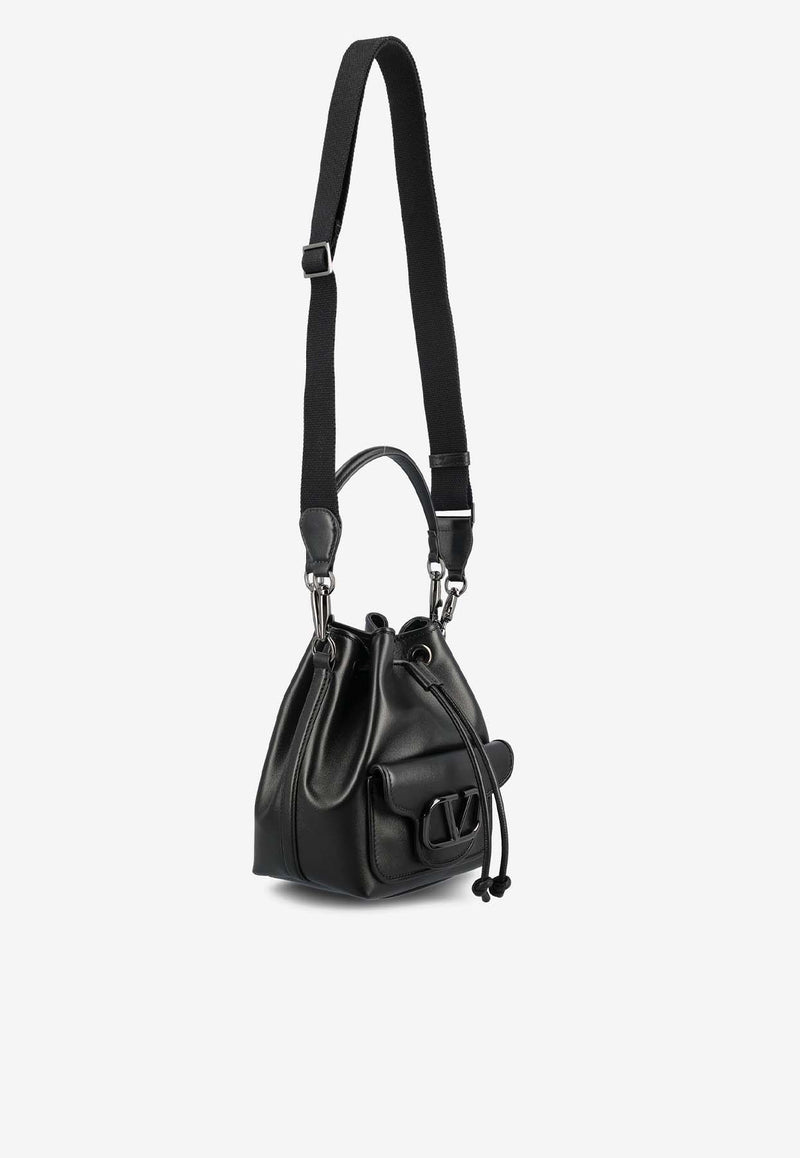 Valentino Locò VLogo Bucket Bag in Calf Leather Black 5W2B0M94FWG 0NO