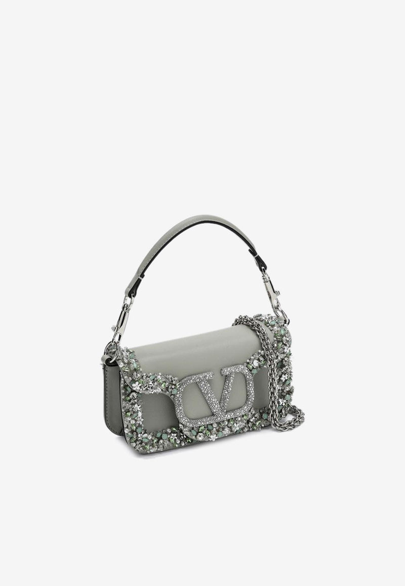 Valentino Small Loco Shoulder Bag with Swarovski Crystals Gray 5W2B0N86NKG/P_VALE-ZF7