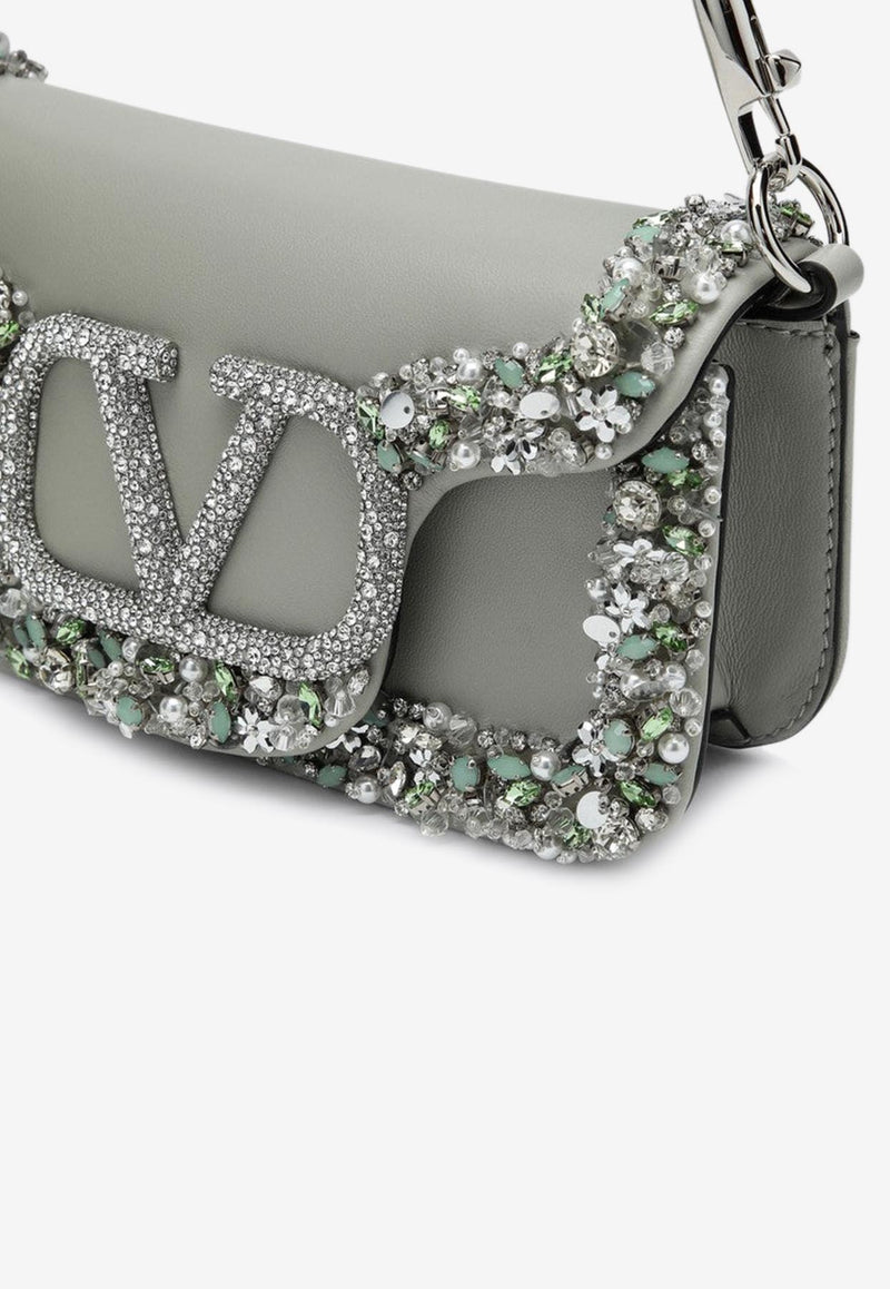 Valentino Small Loco Shoulder Bag with Swarovski Crystals Gray 5W2B0N86NKG/P_VALE-ZF7