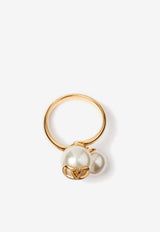 Valentino VLogo Pearl Ring Gold 5W2J0W79UXM 0O3