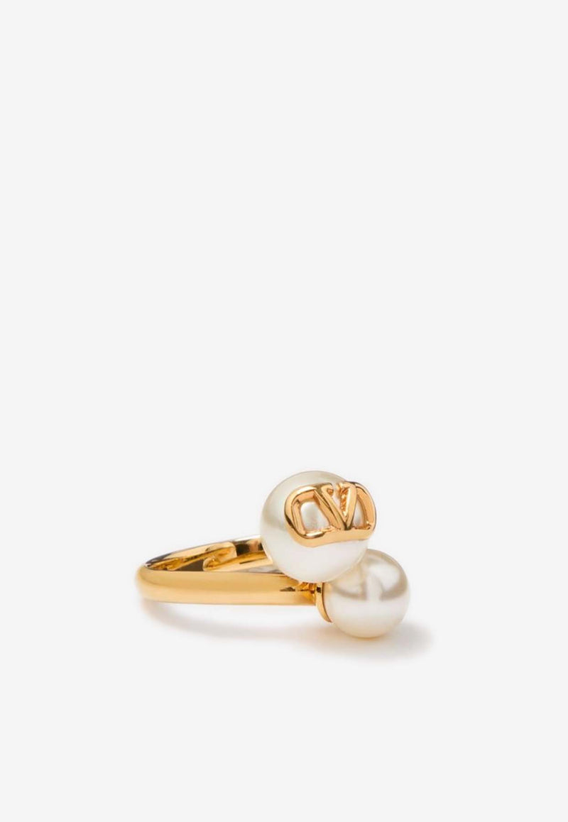 Valentino VLogo Pearl Ring Gold 5W2J0W79UXM 0O3