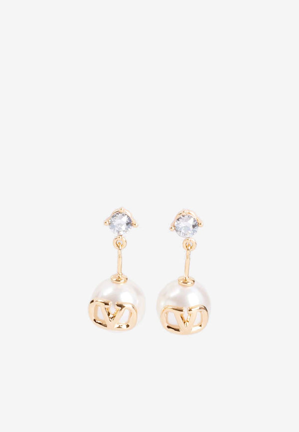 Valentino VLogo Pearl Drop Earrings Gold 5W2J0W80HJY Y49