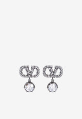 Valentino Crystal VLogo Pearl Drop Earrings Silver 5W2J0X13YCW Z2L